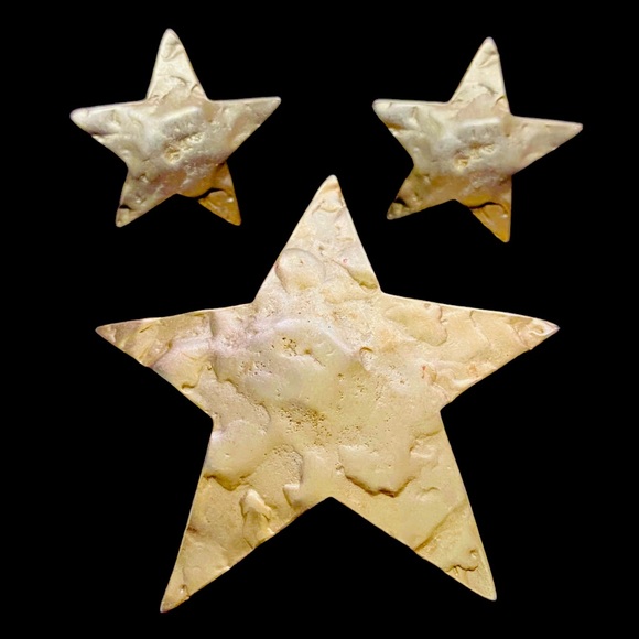 Vintage 1980s FERNANDO ORIGINALS Star Earrings brooch SET Designer FO - Picture 2 of 3
